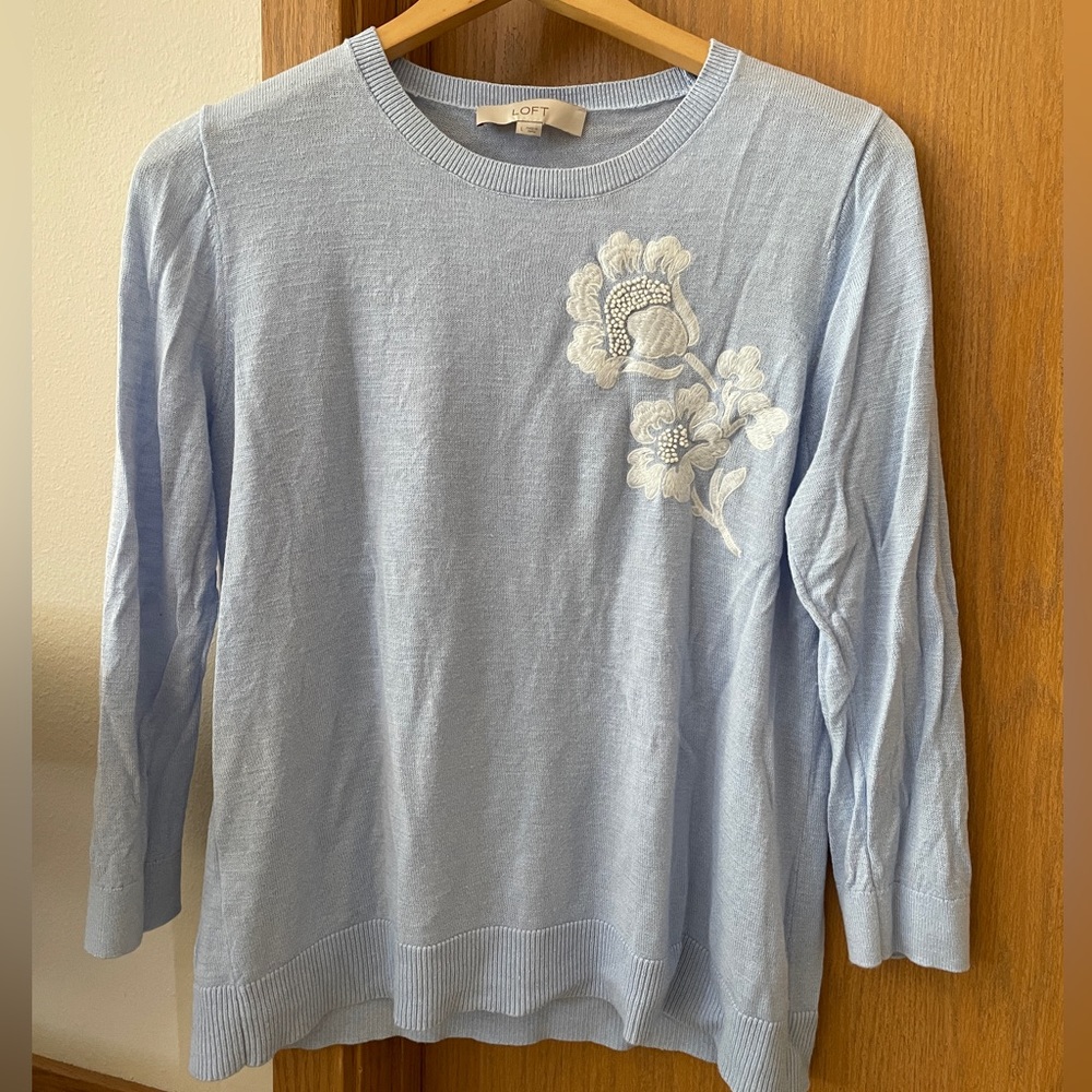 Loft Cornflower Blue Embellished Long Sleeve Top